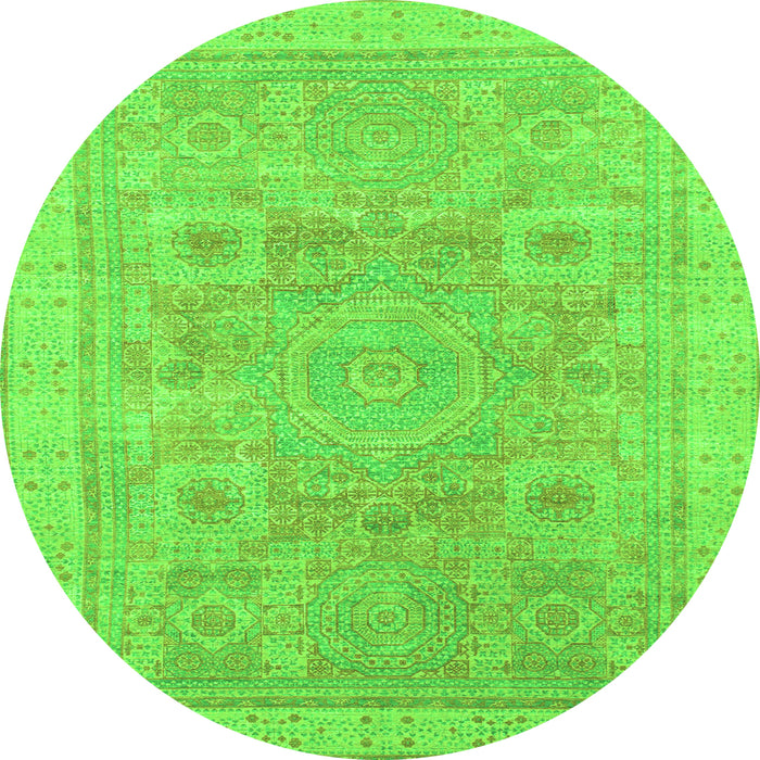 Round Machine Washable Abstract Green Modern Area Rugs, wshabs1462grn