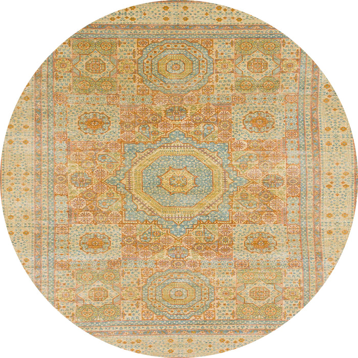 Round Machine Washable Abstract Gold Rug, wshabs1462