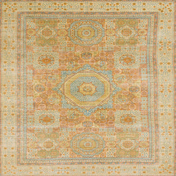 Square Machine Washable Abstract Gold Rug, wshabs1462