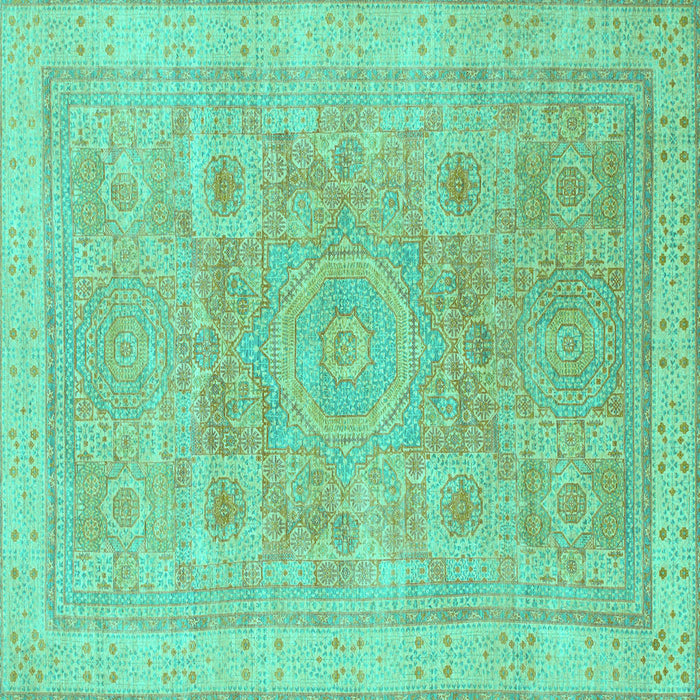 Square Machine Washable Abstract Turquoise Modern Area Rugs, wshabs1462turq