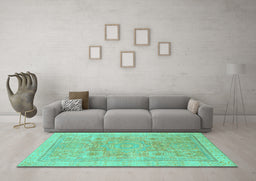 Machine Washable Abstract Turquoise Modern Area Rugs in a Living Room,, wshabs1462turq