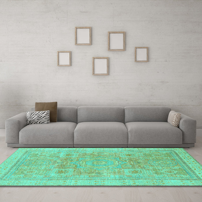 Machine Washable Abstract Turquoise Modern Area Rugs in a Living Room,, wshabs1462turq