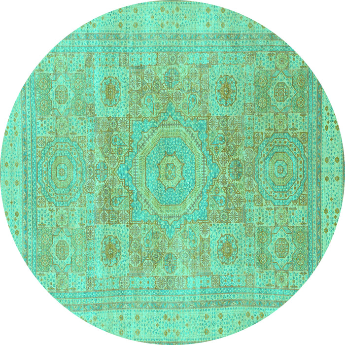 Round Machine Washable Abstract Turquoise Modern Area Rugs, wshabs1462turq