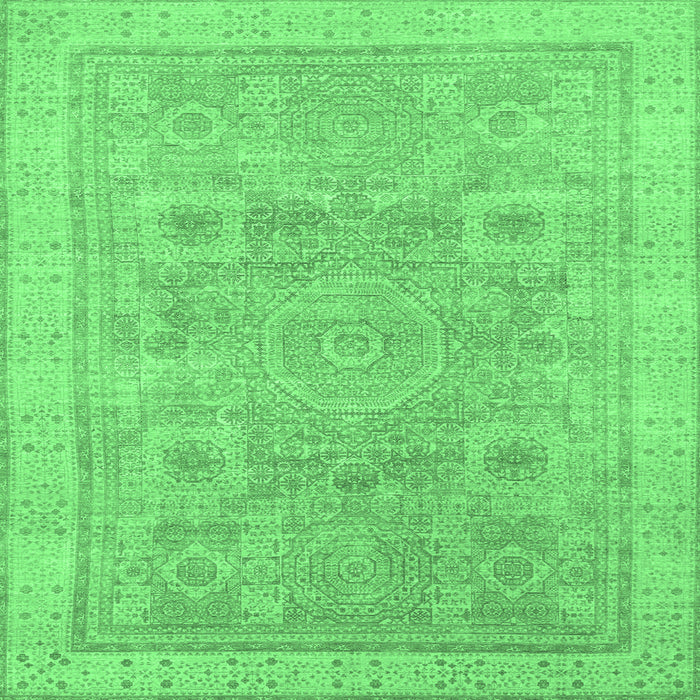 Square Machine Washable Abstract Emerald Green Modern Area Rugs, wshabs1462emgrn