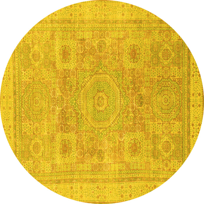 Round Machine Washable Abstract Yellow Modern Rug, wshabs1462yw