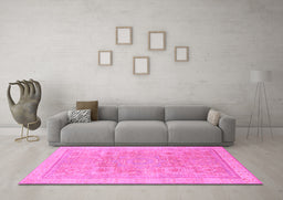 Machine Washable Abstract Pink Modern Rug in a Living Room, wshabs1462pnk