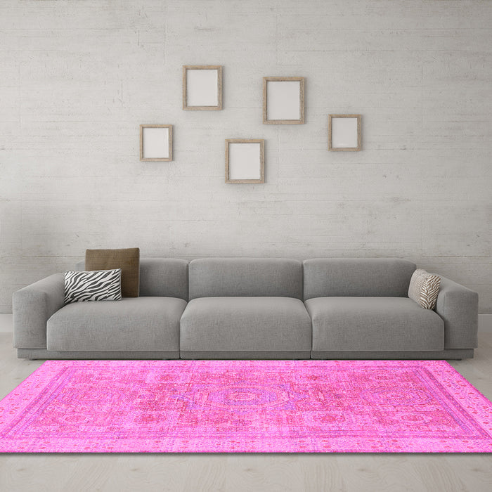 Machine Washable Abstract Pink Modern Rug in a Living Room, wshabs1462pnk