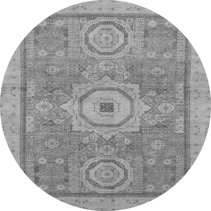 Round Machine Washable Abstract Gray Modern Rug, wshabs1463gry