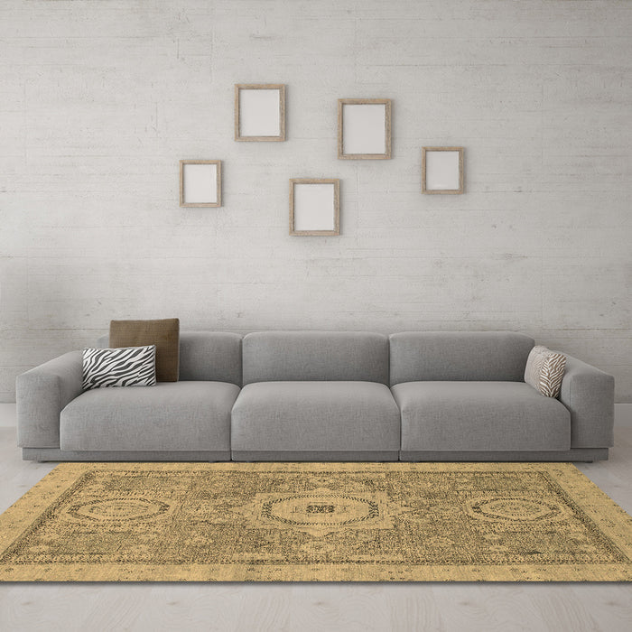 Machine Washable Abstract Brown Modern Rug in a Living Room,, wshabs1463brn