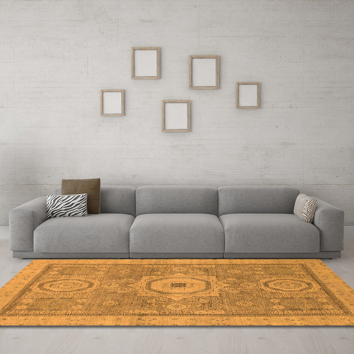 Machine Washable Abstract Orange Modern Area Rugs in a Living Room, wshabs1463org