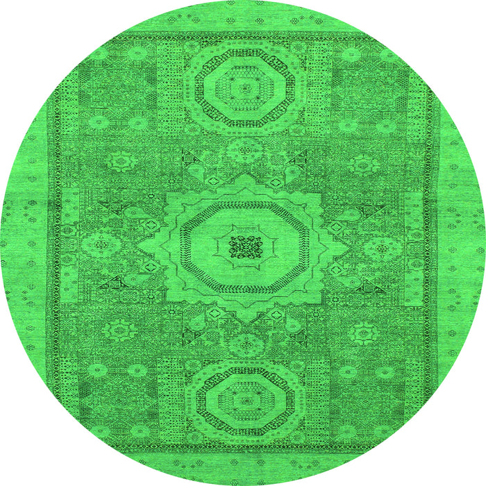 Round Abstract Green Modern Rug, abs1463grn
