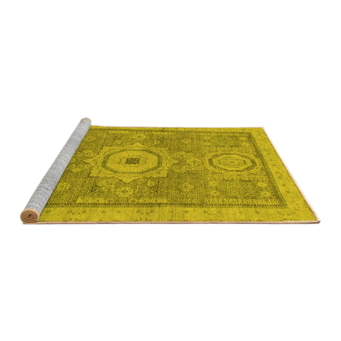 Sideview of Machine Washable Abstract Yellow Modern Rug, wshabs1463yw