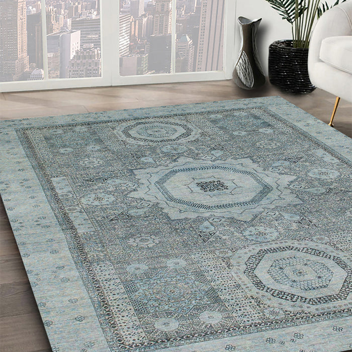 Abstract Blue Modern Rug in Family Room, abs1463