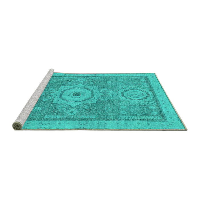 Sideview of Machine Washable Abstract Turquoise Modern Area Rugs, wshabs1463turq