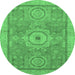 Round Abstract Emerald Green Modern Rug, abs1463emgrn