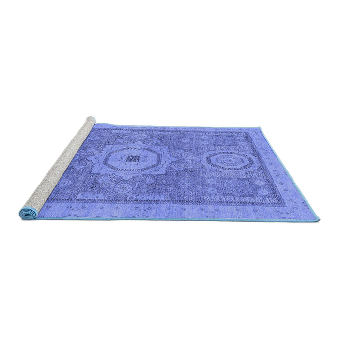 Sideview of Machine Washable Abstract Blue Modern Rug, wshabs1463blu