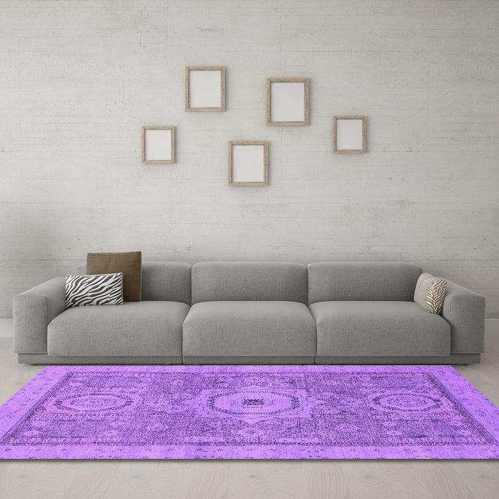 Machine Washable Abstract Purple Modern Area Rugs in a Living Room, wshabs1463pur