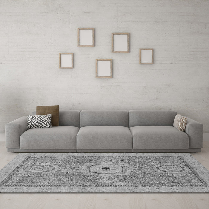 Machine Washable Abstract Gray Modern Rug in a Living Room,, wshabs1463gry