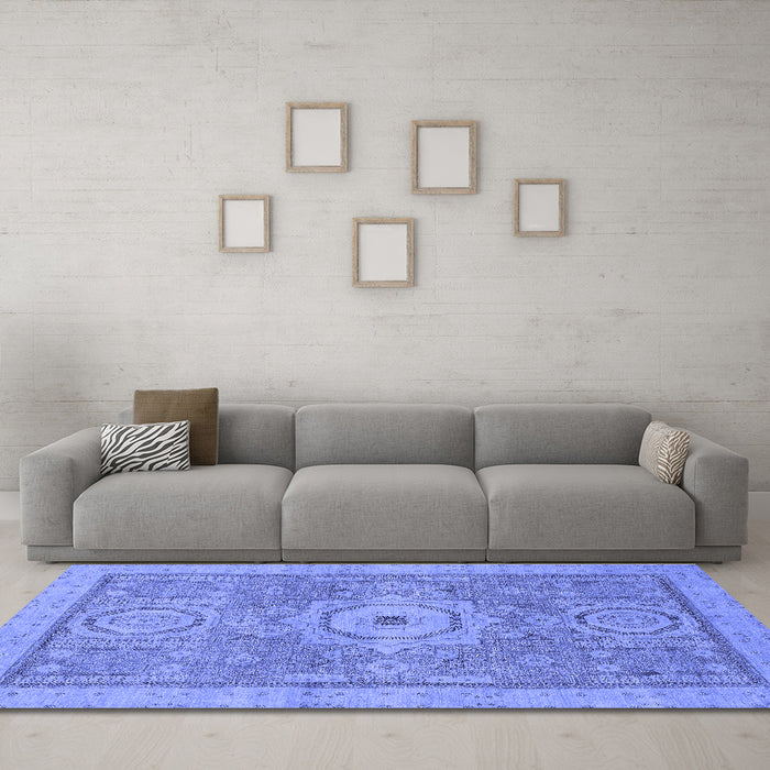 Machine Washable Abstract Blue Modern Rug in a Living Room, wshabs1463blu