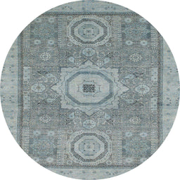 Round Machine Washable Abstract Baby Blue Rug, wshabs1463