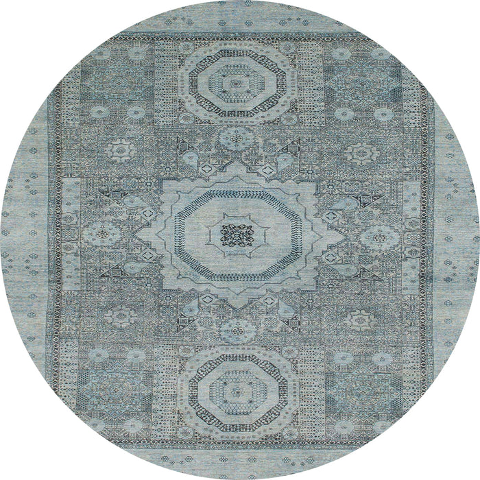 Round Machine Washable Abstract Baby Blue Rug, wshabs1463