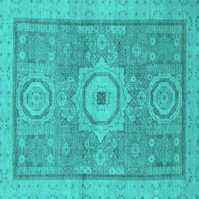 Square Machine Washable Abstract Turquoise Modern Area Rugs, wshabs1463turq