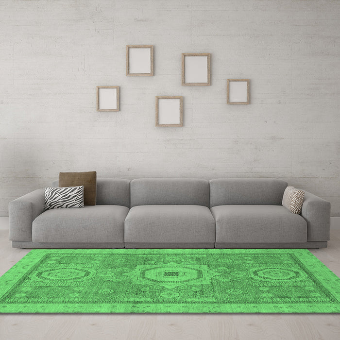 Machine Washable Abstract Emerald Green Modern Area Rugs in a Living Room,, wshabs1463emgrn