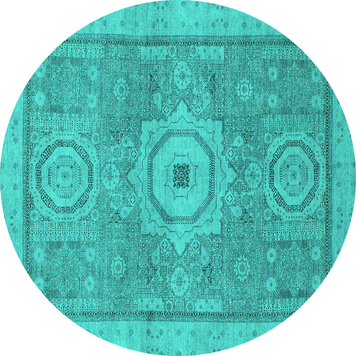 Round Abstract Turquoise Modern Rug, abs1463turq