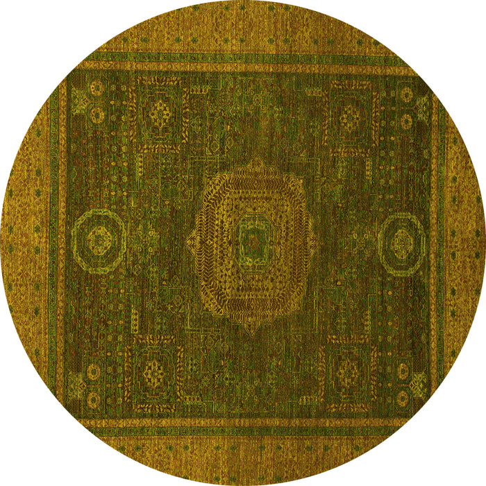 Round Abstract Yellow Modern Rug, abs1464yw