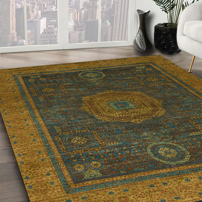 Abstract Reddish Brown Modern Rug in Family Room, abs1464