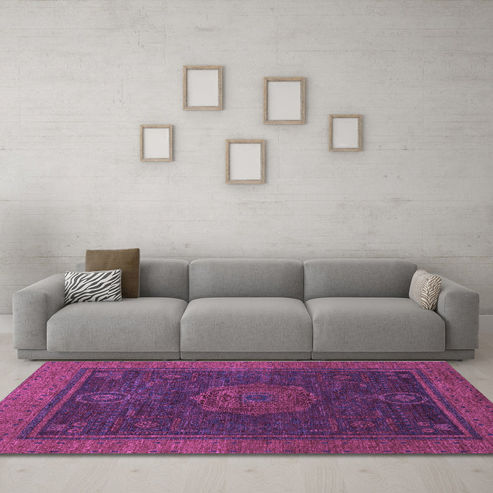 Machine Washable Abstract Purple Modern Area Rugs in a Living Room, wshabs1464pur