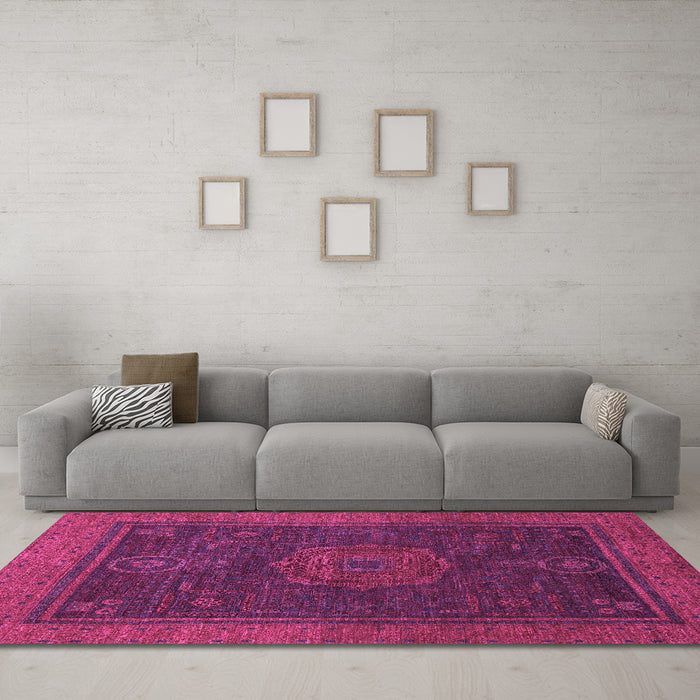 Machine Washable Abstract Pink Modern Rug in a Living Room, wshabs1464pnk