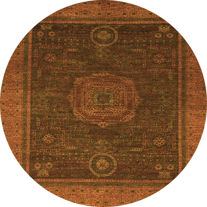 Round Machine Washable Abstract Orange Modern Area Rugs, wshabs1464org