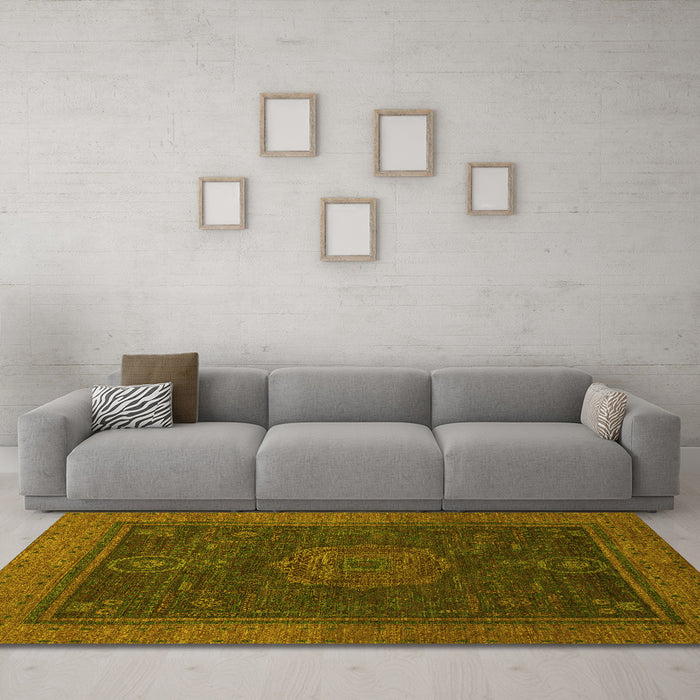 Machine Washable Abstract Yellow Modern Rug in a Living Room, wshabs1464yw