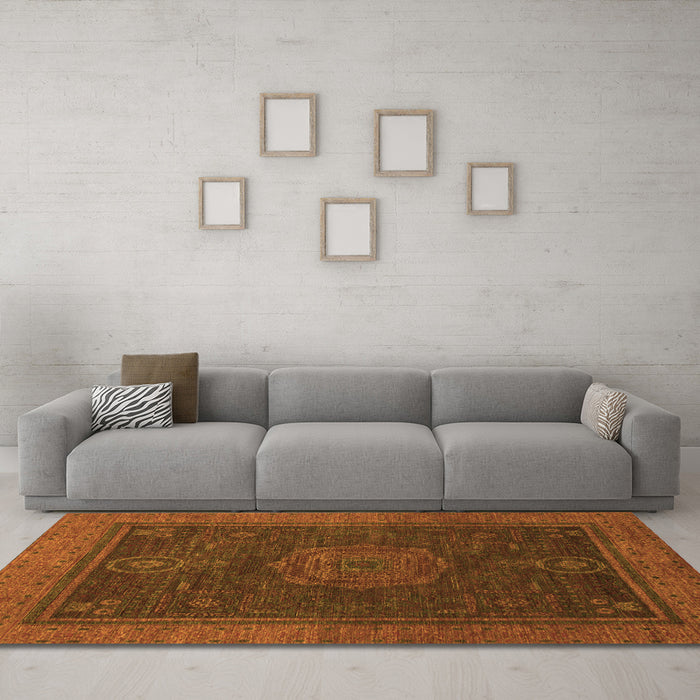 Machine Washable Abstract Orange Modern Area Rugs in a Living Room, wshabs1464org