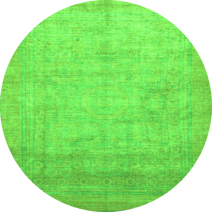 Round Machine Washable Abstract Green Modern Area Rugs, wshabs1465grn