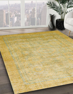 Abstract Orange Gold Modern Rug in Family Room, abs1465