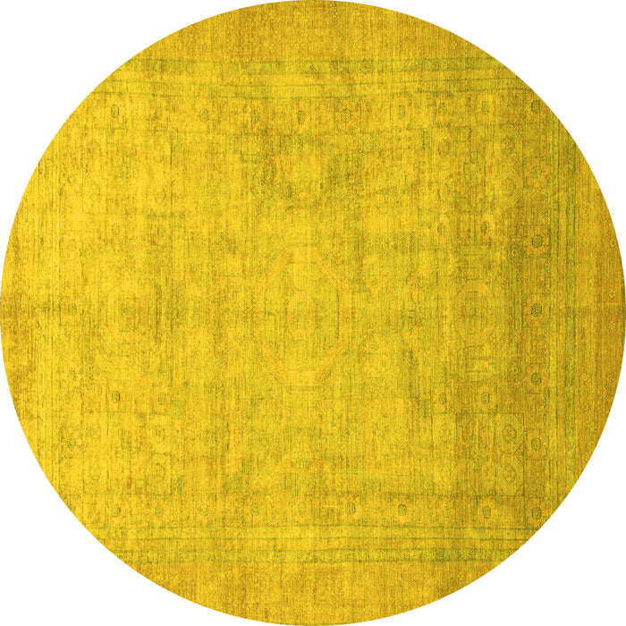 Round Machine Washable Abstract Yellow Modern Rug, wshabs1465yw