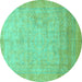 Round Abstract Turquoise Modern Rug, abs1465turq