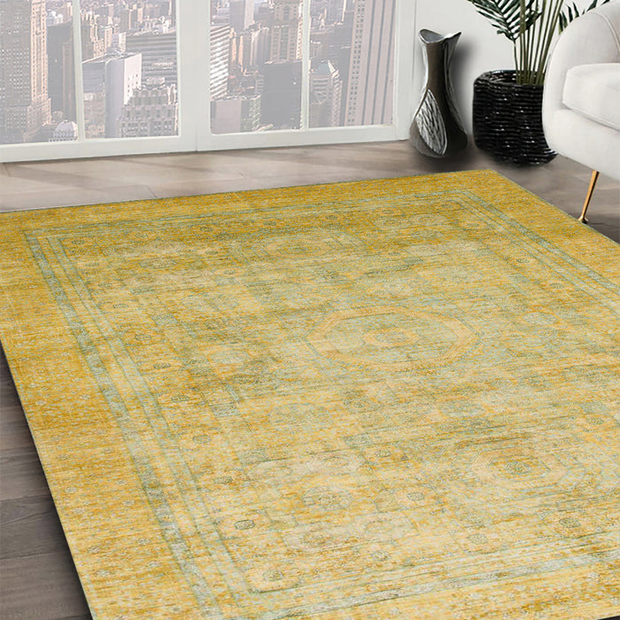 Abstract Orange Gold Modern Rug in Family Room, abs1465