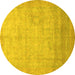 Round Abstract Yellow Modern Rug, abs1465yw