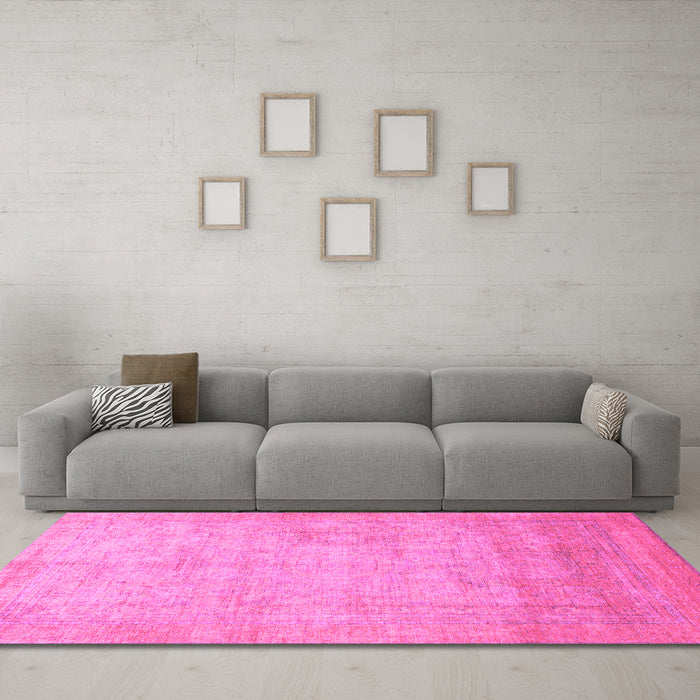 Machine Washable Abstract Pink Modern Rug in a Living Room, wshabs1465pnk