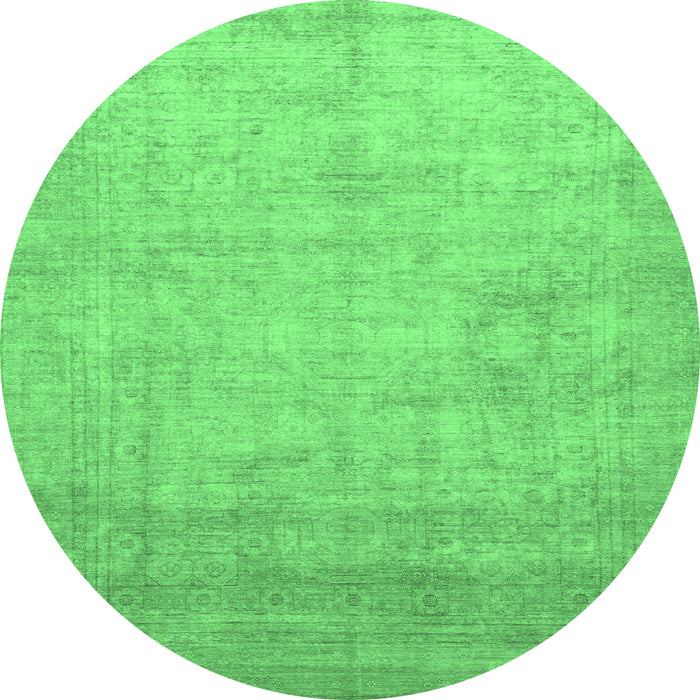 Round Machine Washable Abstract Emerald Green Modern Area Rugs, wshabs1465emgrn