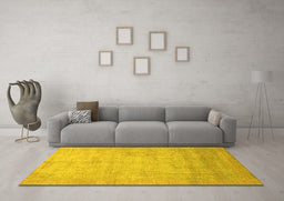 Machine Washable Abstract Yellow Modern Rug in a Living Room, wshabs1465yw
