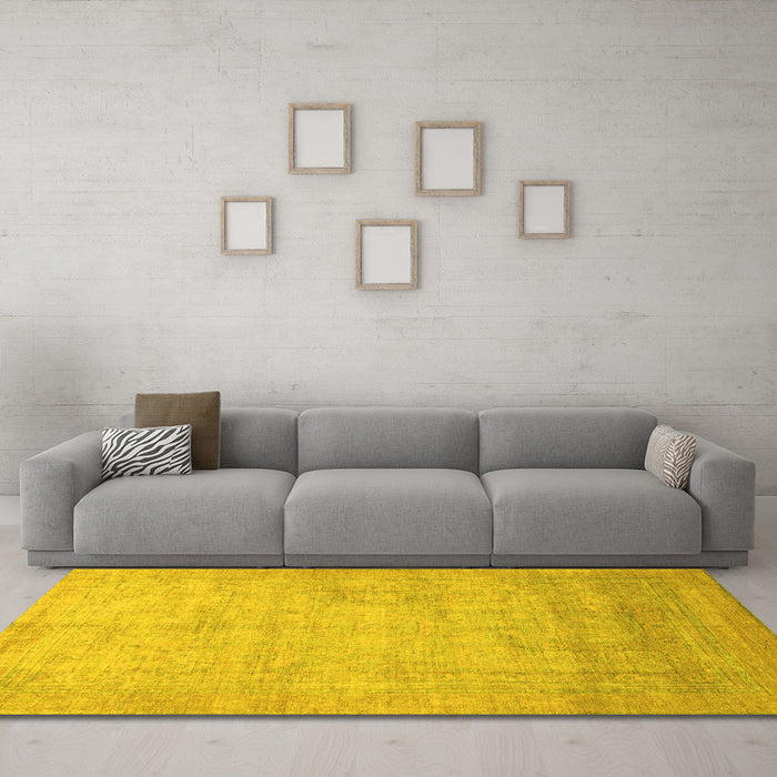 Machine Washable Abstract Yellow Modern Rug in a Living Room, wshabs1465yw