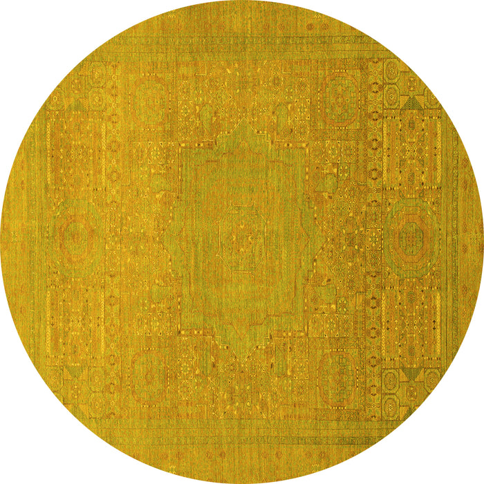 Round Machine Washable Abstract Yellow Modern Rug, wshabs1466yw