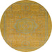 Round Abstract Orange Gold Modern Rug, abs1466