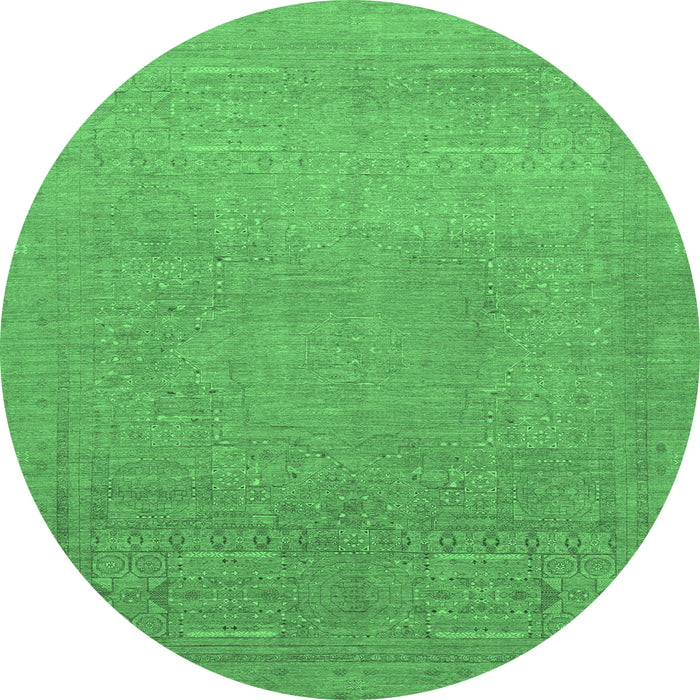 Round Machine Washable Abstract Emerald Green Modern Area Rugs, wshabs1466emgrn