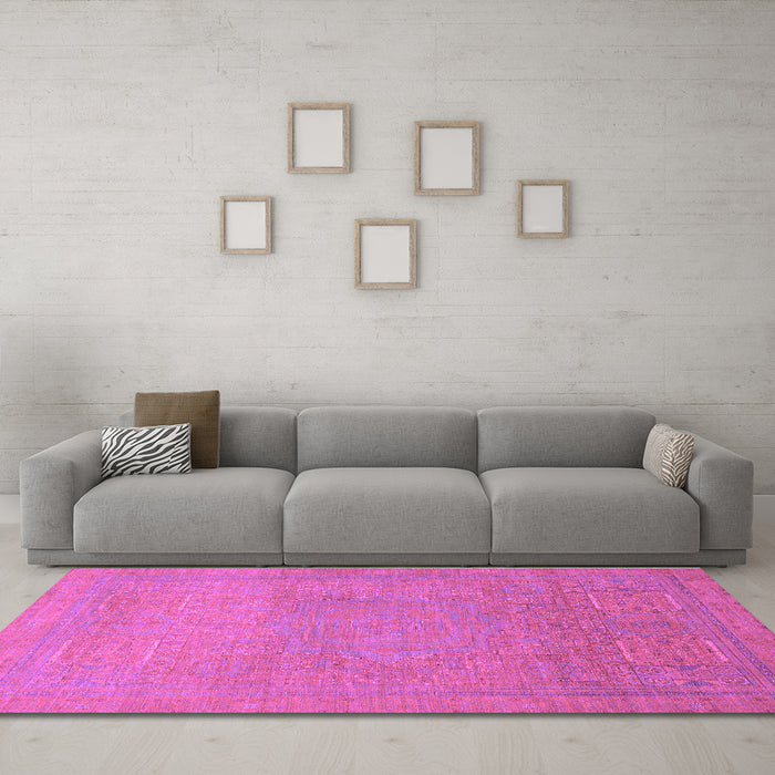 Machine Washable Abstract Purple Modern Area Rugs in a Living Room, wshabs1466pur