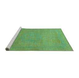 Sideview of Machine Washable Abstract Turquoise Modern Area Rugs, wshabs1466turq
